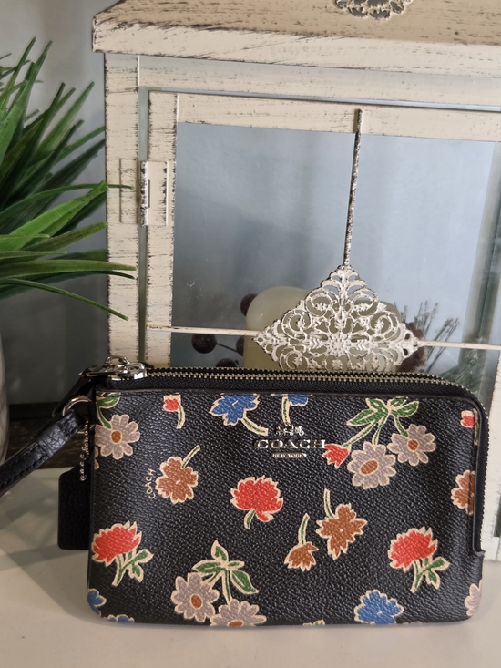 Coach Handbags - Coach Black Floral Wristlet Clutch